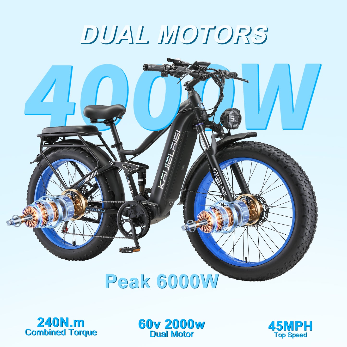 KETELES K801 2×2000W dual Motors 60V 35AH 26" Inch Fat Tire E-Bike