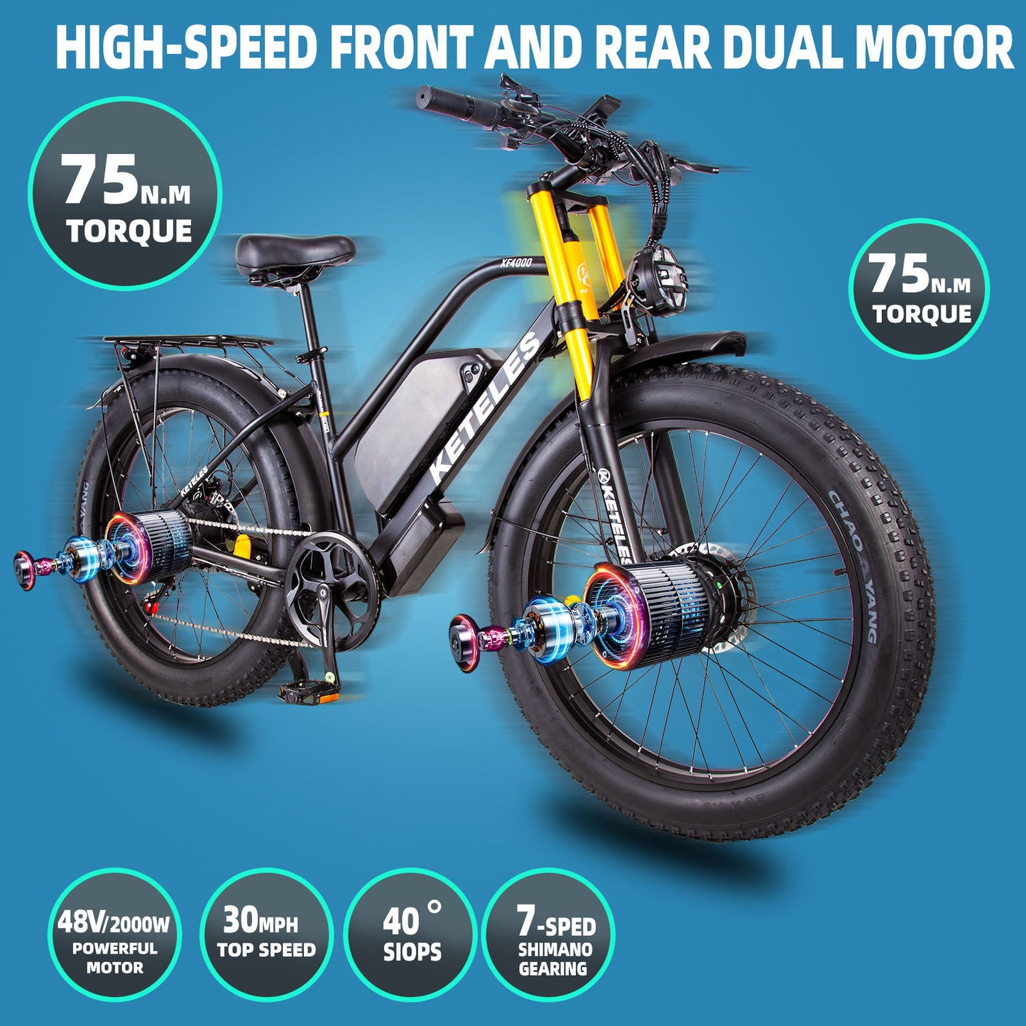 KETELES XF4000 2000W Dual Motor Electric Bike 48V 23AH Fat Tire E-Bike