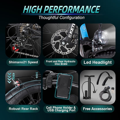KETELES XF4000 1000W Electric Bike 48V 23AH Fat Tire E-Bike