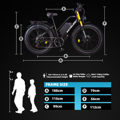 KETELES XF4000 2000W Dual Motor Electric Bike 48V 23AH Fat Tire E-Bike
